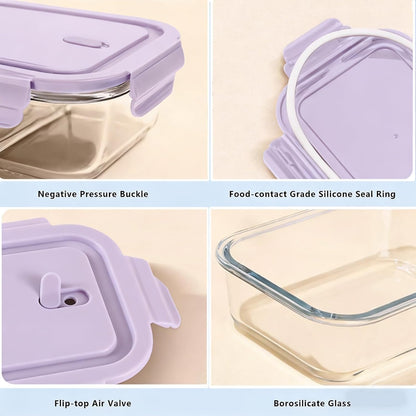 Glass Food Storage Containers with Lids, Airtight Meal Prep Containers, 4 Pack Set with Multiple Sizes (Purple)