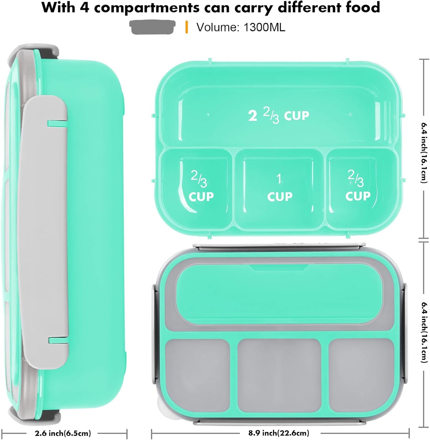 Yumuk Bento Box Adult, Lunch Box Containers for Adults Men Women, 5 Cup Bento with 4 Compartments &Spork &Sauce Box, Leak-Proof, Microwave/Dishwasher Safe(Beige)