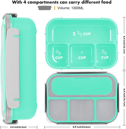 Yumuk Bento Box Adult, Lunch Box Containers for Adults Men Women, 5 Cup Bento with 4 Compartments &Spork &Sauce Box, Leak-Proof, Microwave/Dishwasher Safe(Beige)
