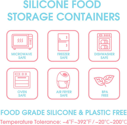 100% Silicone Food Storage Containers with Lids, 8 Pack, 10oz to 51oz, Reusable Leakproof Nesting & Stackable Silicone Bento Lunch Box, Microwave Freezer Dishwasher Oven Safe, BPA Free, Slate Green