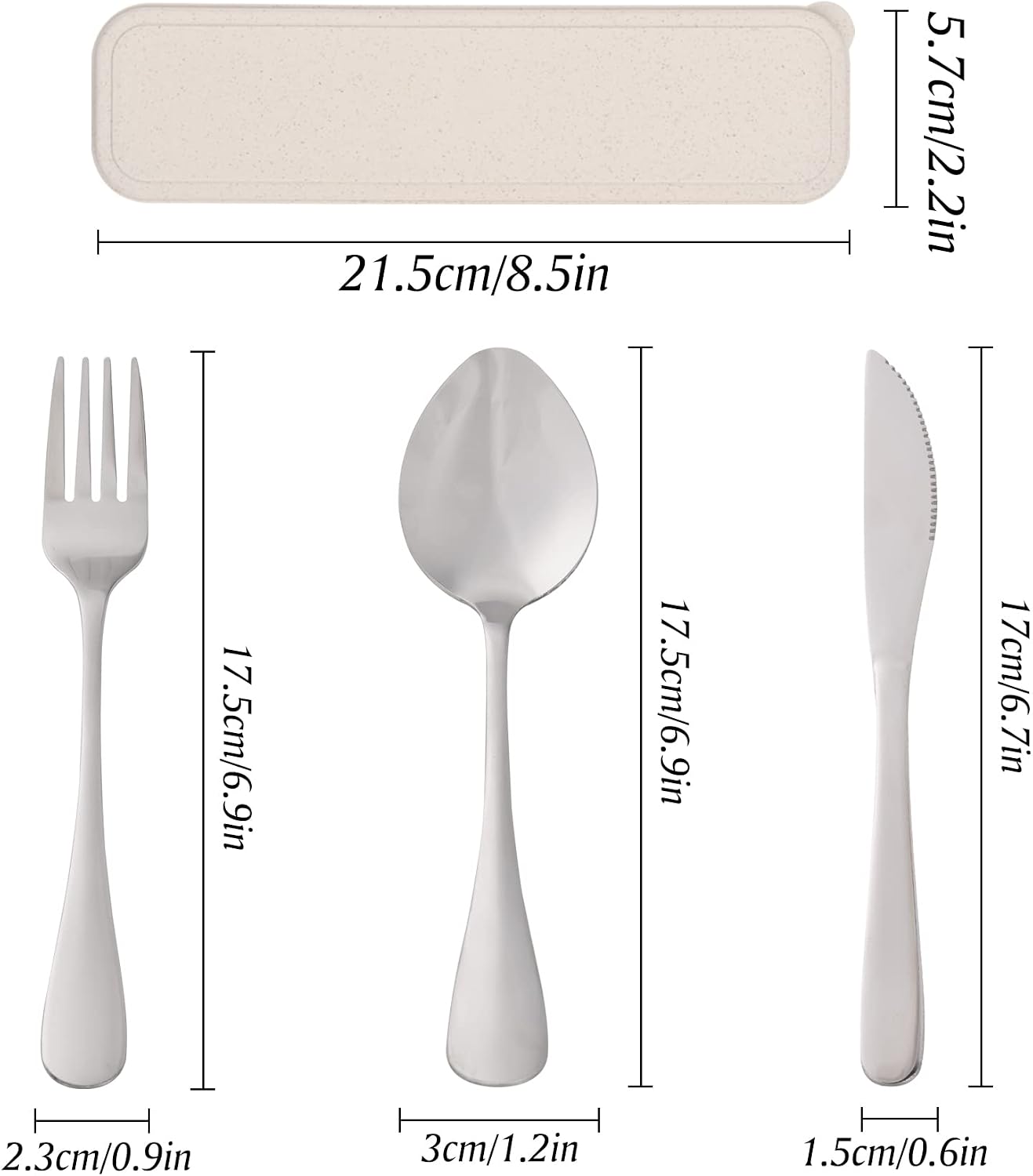 Travel Silverware Set with Case - Portable Reusable Utensils - Spoon, Knife, Fork Lunch Box Cutlery
