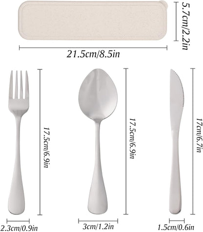 Travel Silverware Set with Case - Portable Reusable Utensils - Spoon, Knife, Fork Lunch Box Cutlery