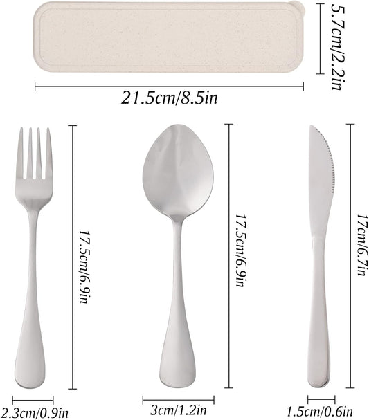 Travel Silverware Set with Case - Portable Reusable Utensils - Spoon, Knife, Fork Lunch Box Cutlery