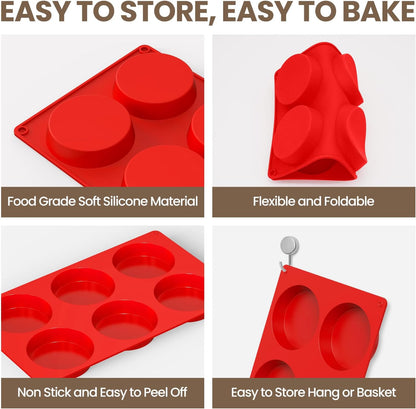 Redfly Silicone Egg Molds for Breakfast Sandwiches 2 Pcs, Non Stick 3 Inch Egg Bites Baking Pans, Silicone Muffin Pans for Baking, Round Muffin Top Pan for Whoopie Pie Pan, Tarts, Quiche