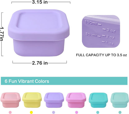 Finorder 6 Pack 3.5 oz Silicone Food Storage Containers Leak Proof Food Snack Storage Cubes,Reusable Small Containers with Lids Freezer Dishwasher Safe Lunch Box for Picnic, Gym, Work