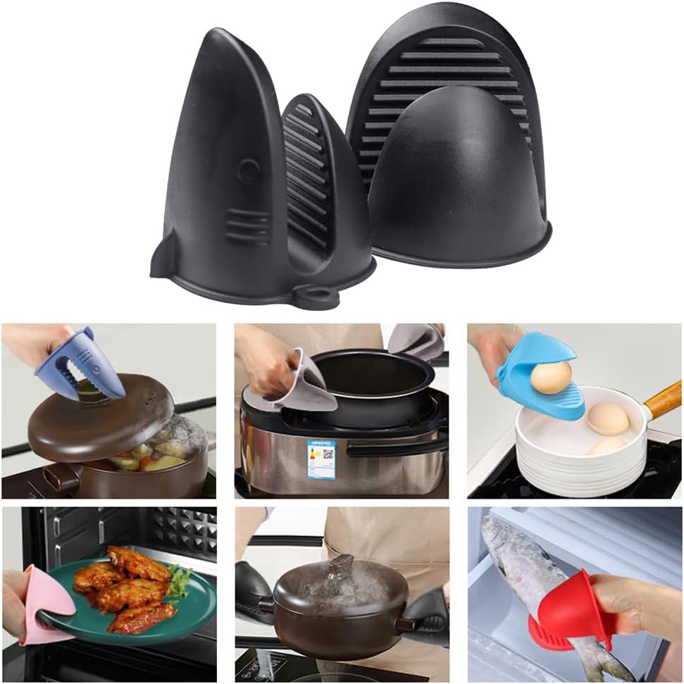 Oven Mitts，Mini Oven Gloves Silicone Heat Resistant Cooking Pinch Mitts Potholder for Air Fryer Kitchen Cooking & Baking (Grey)