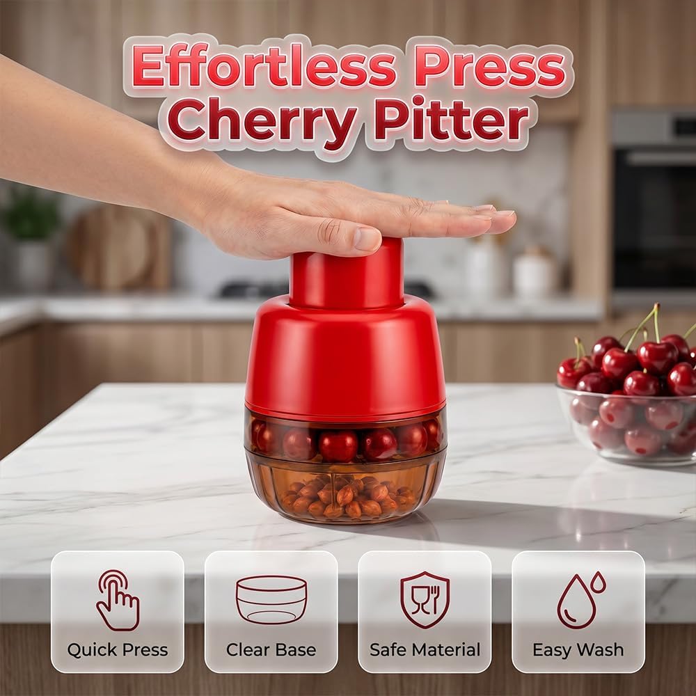 7-in-1 Cherry & Olive Pitter Tool, 2026 New Hand Push Cherry Pitter Tool Pit Remover, Multiple Cherry Pitter Corer with 7 Holes Portable Fruit Seed Remover for Fresh Cherry Dishes (Transparent Red)