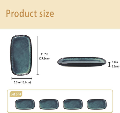 Porcelain Rectangular Plates, Large Cookie Trays, Set of 4, Shatterproof, Dishwasher-Safe, Perfect for Sushi, Baguettes, Snacks, Appetizers, Rolls, or Table Centerpieces.