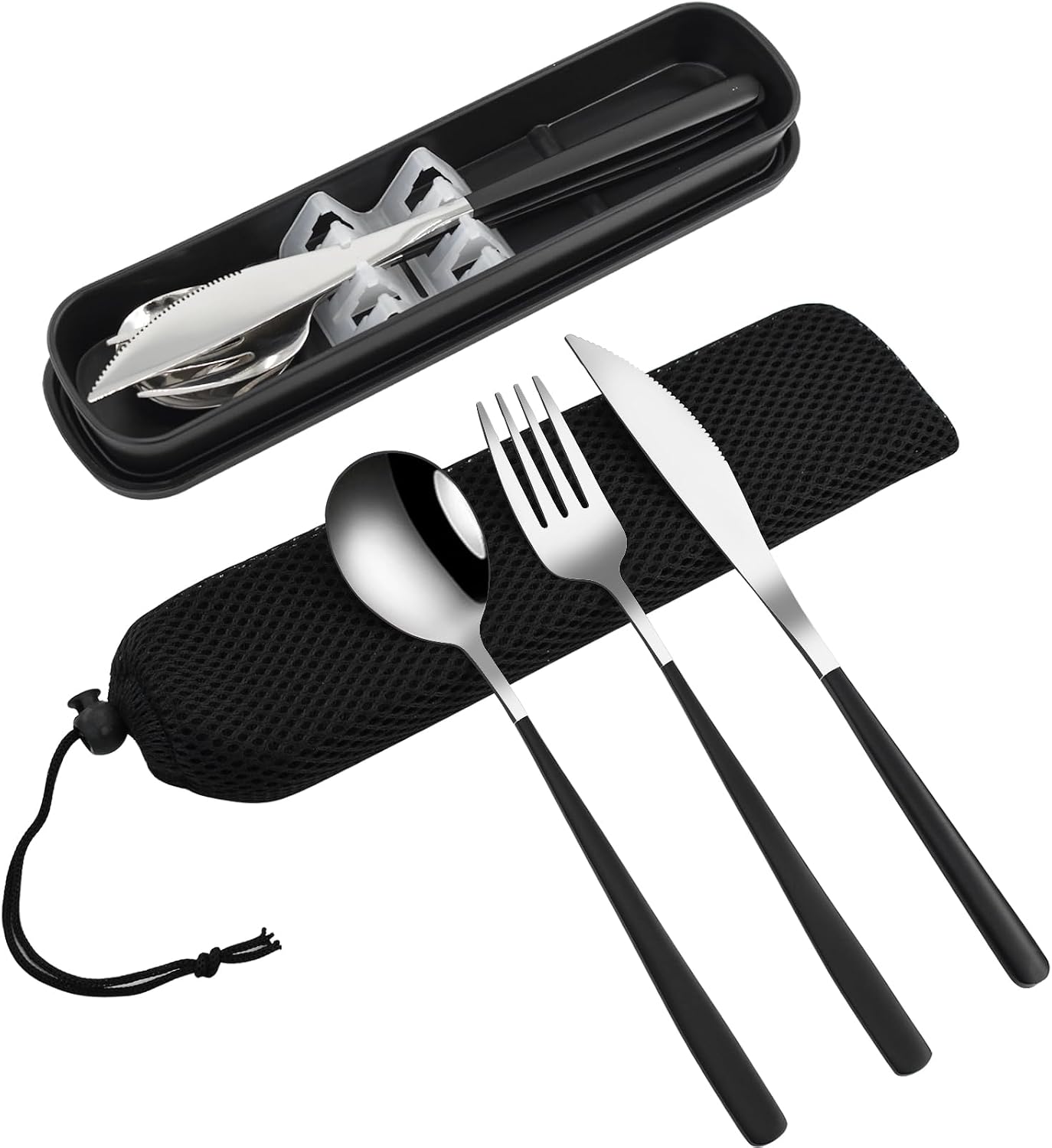 VANRA 4-Piece Portable Travel Utensils Set with Case 18/8 Stainless Steel Flatware Set Reusable Cutlery Set with Fork Spoon Knife Chopstick for Lunch Travel Camping School Work Picnic (Pink)