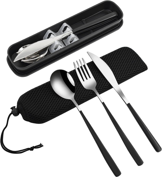 VANRA 4-Piece Portable Travel Utensils Set with Case 18/8 Stainless Steel Flatware Set Reusable Cutlery Set with Fork Spoon Knife Chopstick for Lunch Travel Camping School Work Picnic (Pink)