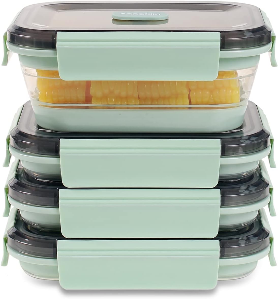 Collapsible Food Storage Containers with Lids, 4 Pack, 40 oz Silicone 1-Compartment Meal Prep Containers Reusable, Lunch Bento Boxes for Adults, Microwave Freezer Dishwasher Safe, BPA-Free, Black