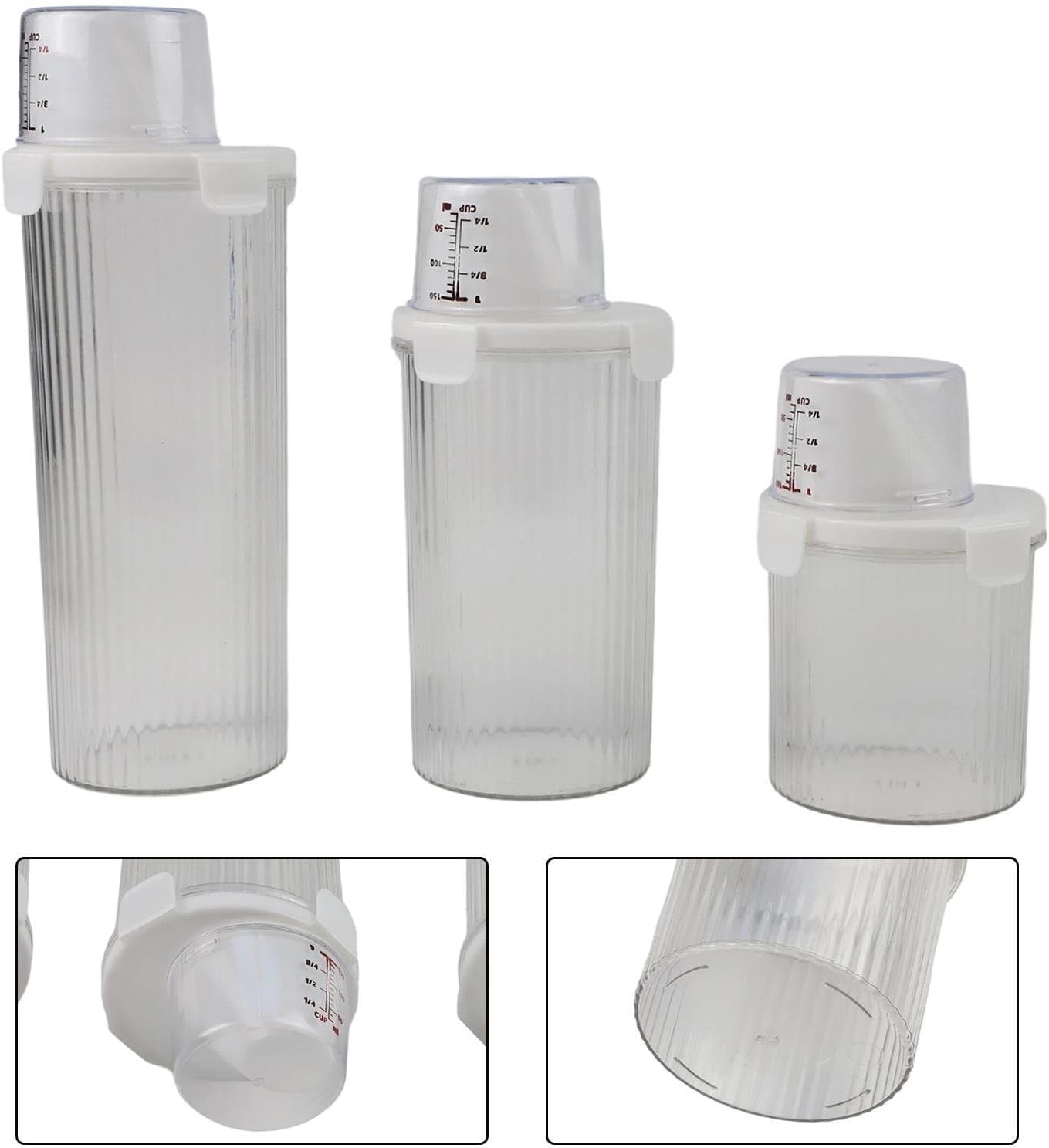 Food Cereal Storage Container With Pour Spout And Measuring Cup, Airtight Plastic Rice Dispenser For Pantry, Grains(Small+Medium+Large)