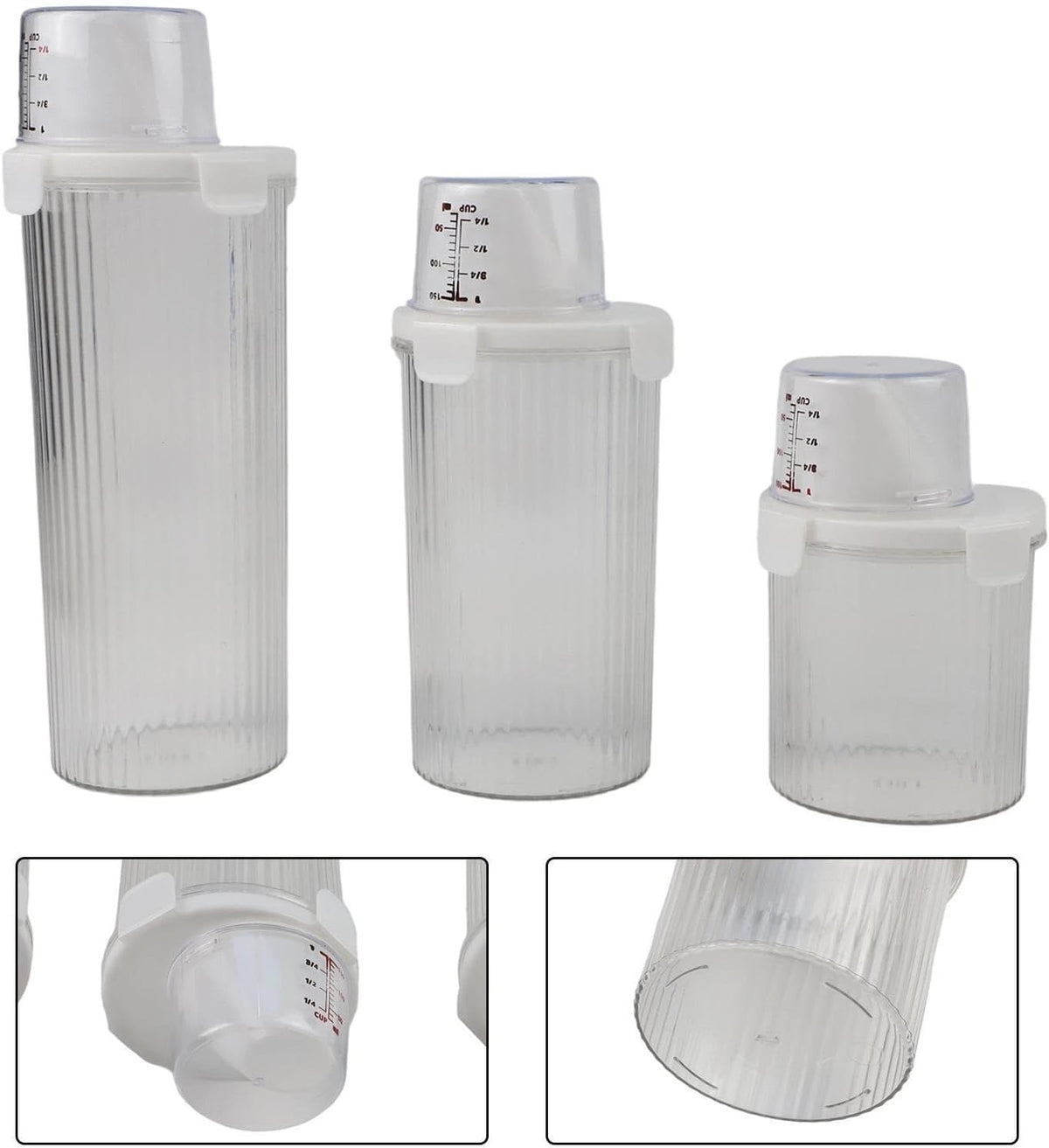 Food Cereal Storage Container With Pour Spout And Measuring Cup, Airtight Plastic Rice Dispenser For Pantry, Grains(Small+Medium+Large)