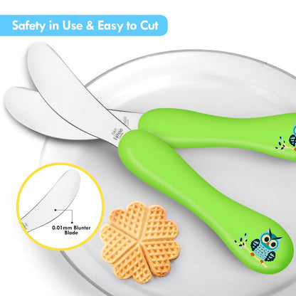 Lehoo Castle 6 Pieces Toddler Utensils, Kids Silverware for 2 3 4 Years Old, Stainless Steel Fork and Spoon Set with Plastic Handle, Safe Toddler Cutlery (Dinosaur)