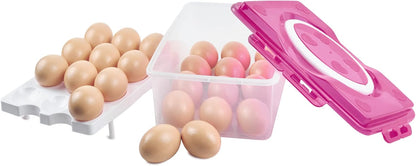 2 Tiers Egg Container Deviled Egg Carrier Eggs Holder with Handle Fridge Freezer Storage by DELIFUR (Green)