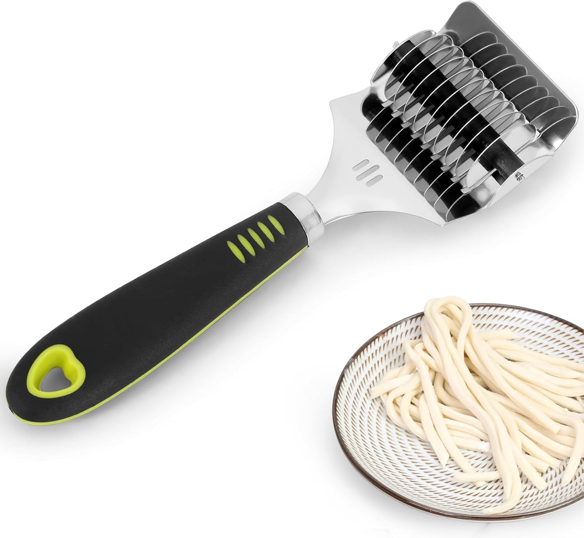 Pasta Cutter, Noodle Cutter with 9 Rolling Blades, Stainless Steel Manual Tool for 8 Even 6 mm Strips, Non-Slip Handle, for Homemade Pasta, Fettuccine and Dough