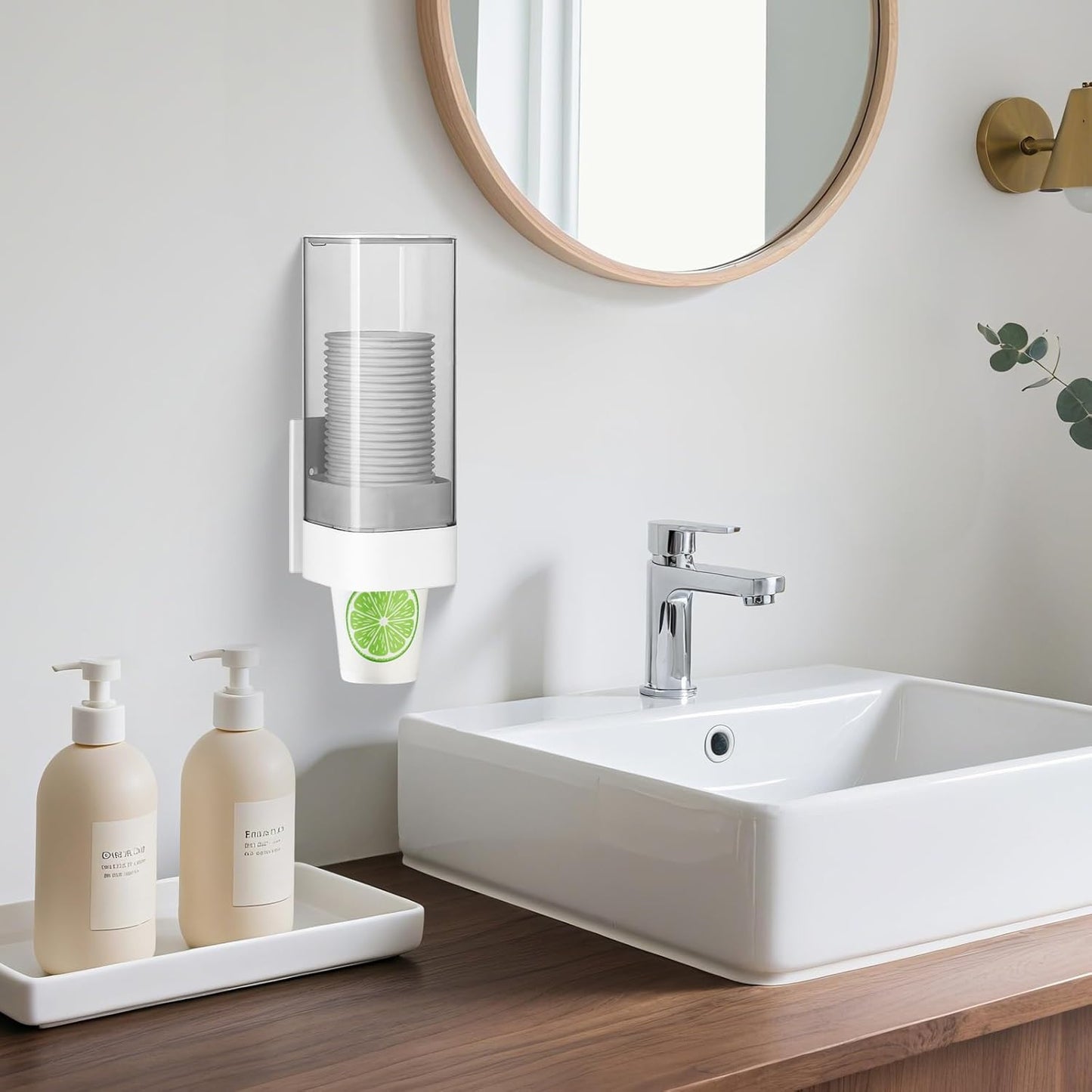 MYITYARD Cup Dispenser, Pull Type Wall Mount Cup Holder for Water Cooler Fit 3oz-5oz Disposable Paper and Plastic Cups, Bathroom Mouthwash Cup Dispenser for Home, Office, Gym, Hospital (White)