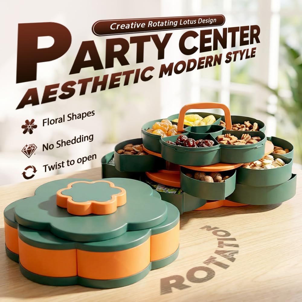 Divided Spin Snack Tray, Portable Snackle Box Container, Serving Tray with Lid for Party & Picnic (One-Layer)