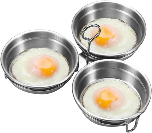 Egg Poacher, 304 Stainless Steel Poached Egg Cups with Oil Brush, without Coating Egg Boiler Cup for Stovetop (Round)