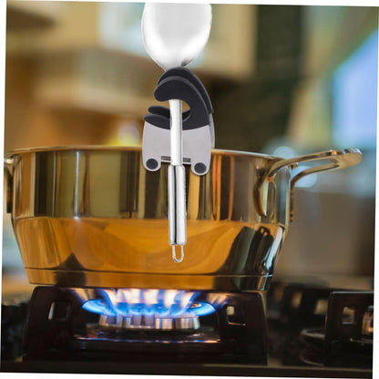 2pcs Stainless Steel Pot Clip Spoon Rest with Black Rubber