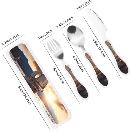 3-Piece Kids Silverware Set With Storage Case, Stainless Steel Reusable Children Safe Knife Spoon Fork Set Elephant Pattern Children Flatware Set For Kids Lunch Box