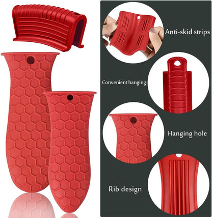 Silicone Hot Handle Holder, Heat Resistant Potholder Cookware Handle Cast Iron Skillets Handles Grip Covers for Cast Iron Skillet