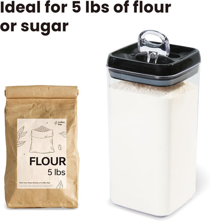 Felli Flip Tite Acrylic Food Storage Container with Lid 6” XL Air Tight Ring Seal Flip Top, Plastic Kitchen Baking Canister for 5 lb Flour Sugar Rice Protein Powder Pantry Organizer (Nest-M, White)