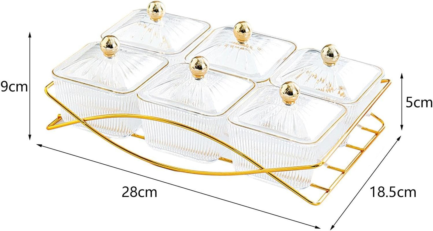 Dessert Dividing Plate Nordic Serving Platter with Lid Cookies Jar Nut and Candy Serving Tray Dried Fruit Tray for Kitchen, Clear
