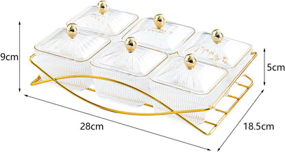 Dessert Dividing Plate Nordic Serving Platter with Lid Cookies Jar Nut and Candy Serving Tray Dried Fruit Tray for Kitchen, Clear