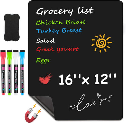 MaxGear Small Magnetic Dry Erase Board Sheet for Refrigerator, Fridge Whiteboard for Kitchen, 12"x8" White Board Organizer and Planner with Stain Resistant Technology, Include 1 Eraser, 3 Markers