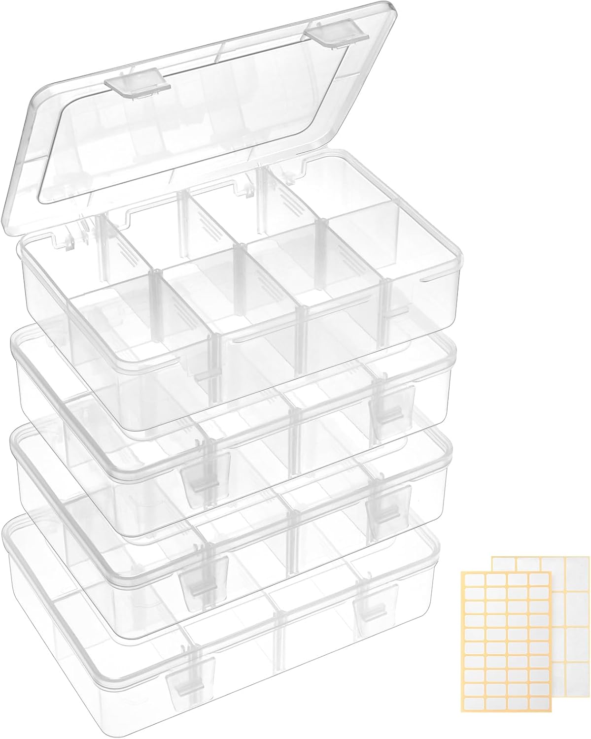 QUEFE 2 Pack 8 Grids Bead Organizers and Storage, Plastic Organizer Box with Removable Dividers Tackle Box Organizer for Candies Snacks Electronics Jewelry Small Parts