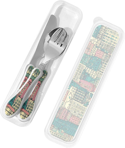 3-Piece Kids Silverware Set With Storage Case, Stainless Steel Reusable Children Safe Knife Spoon Fork Set Cartoon Cute Penguin Children Flatware Set For Kids Lunch Box