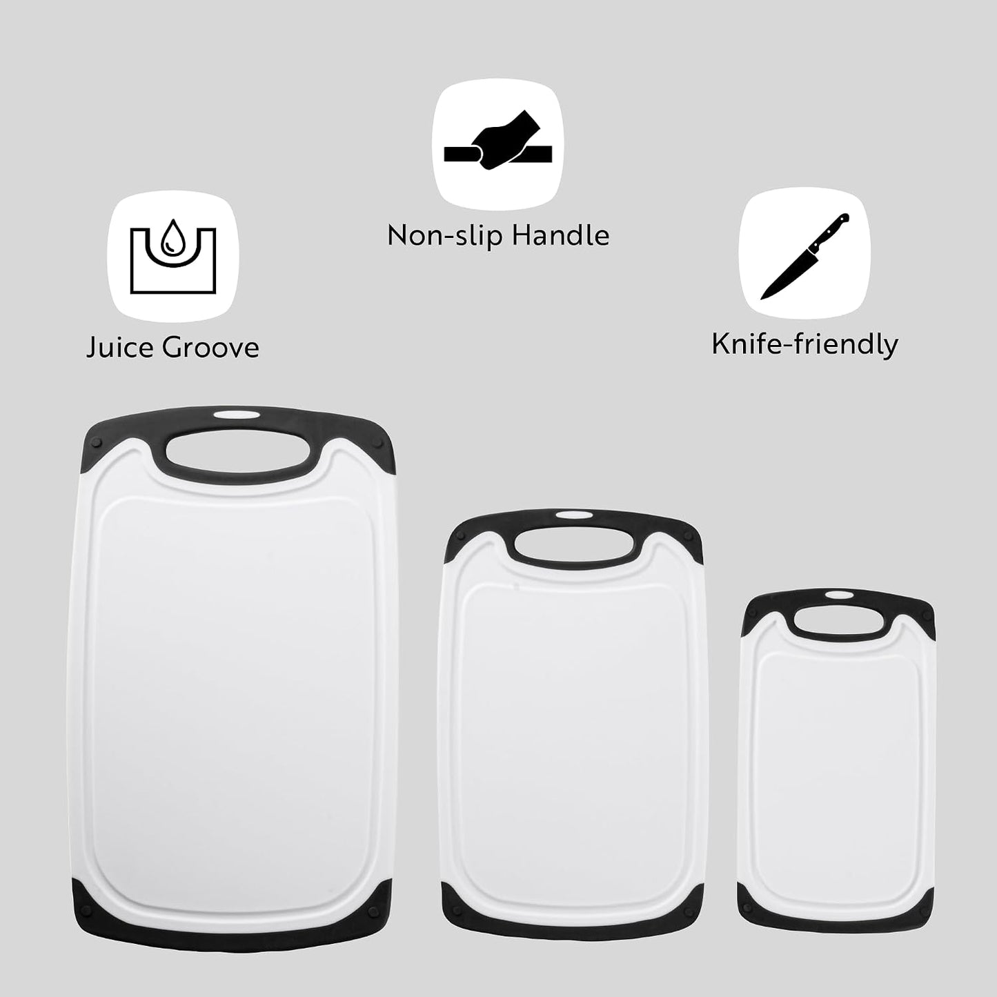 Restaurantware Cutting Board Set 15.7 x 9.6 x 1.1 Inches Plastic, Non-Slip Reversible Chopping Board Knife-Friendly Food Prep Board White