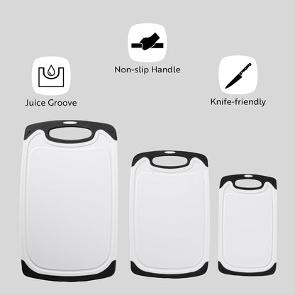 Restaurantware Cutting Board Set 15.7 x 9.6 x 1.1 Inches Plastic, Non-Slip Reversible Chopping Board Knife-Friendly Food Prep Board White