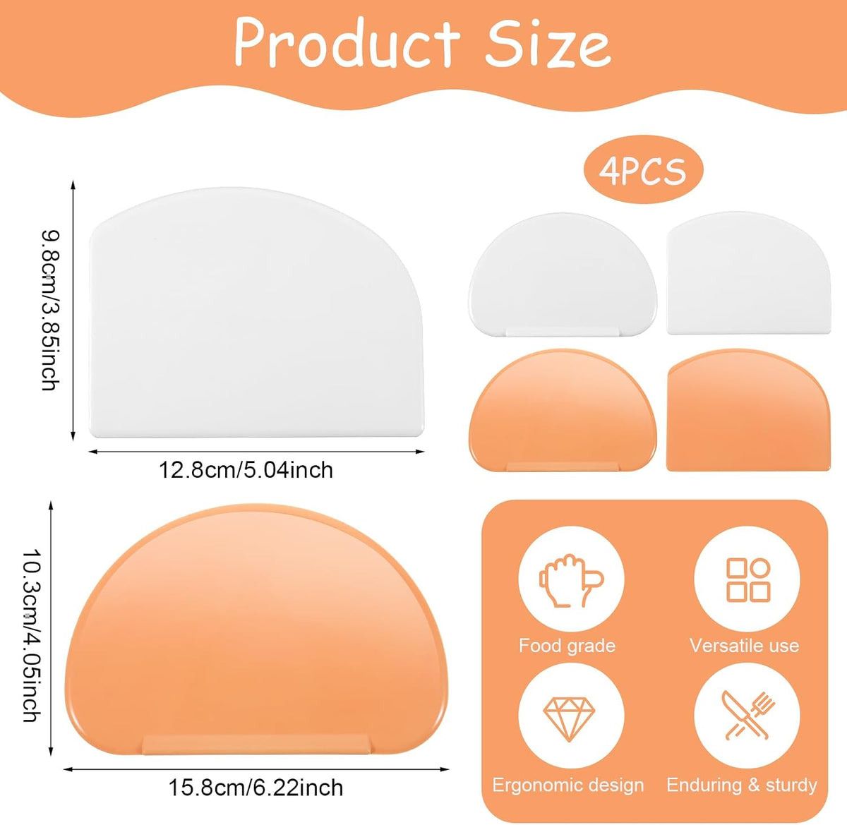 4PCS Bowl Scrapers for Bread Dough, Dough Scraper Silicone Set