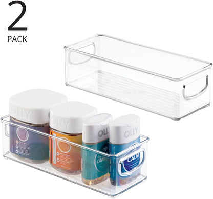 mDesign Plastic Bathroom Storage Container Bins w/ Handles - Closet, Cabinet, Vanity, Cupboard Shelf Organization, Hair Tools Accessory Organizer - Ligne Collection; Clear, ‎5x3.75x16 (Pack of 8)