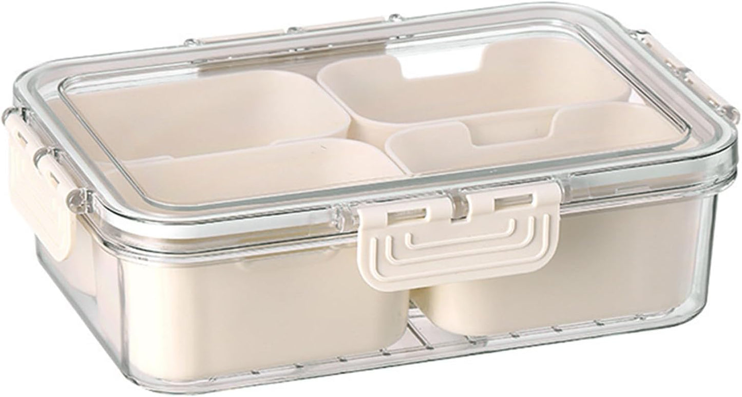 Plastic Divided Serving Tray with Lid and Handle Snack Box Charcuterie Container Portable Snack Platters Organizer for Candy, Fruits, Snacks, Nuts, for Party, Entertaining (White 8 compartments)