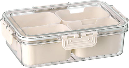 Plastic Divided Serving Tray with Lid and Handle Snack Box Charcuterie Container Portable Snack Platters Organizer for Candy, Fruits, Snacks, Nuts, for Party, Entertaining (White 8 compartments)