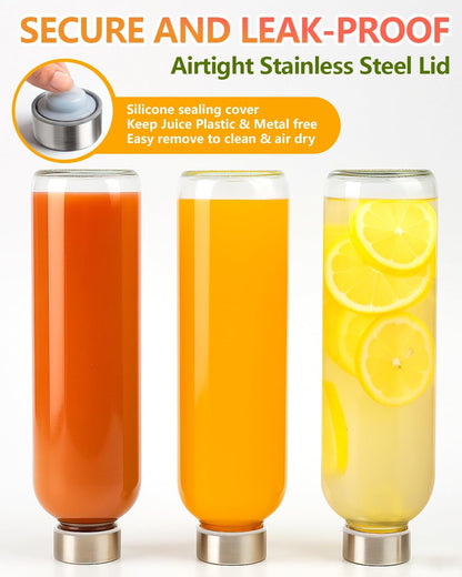 Zukro Glass Juice Bottles with Lids for Juicing 18 oz, Reusable Clear Glass Water Bottles with Stainless Steel Airtight Cap for Refrigerator, 100% Leak Proof Drinking Jar, BPA Free, Set of 6