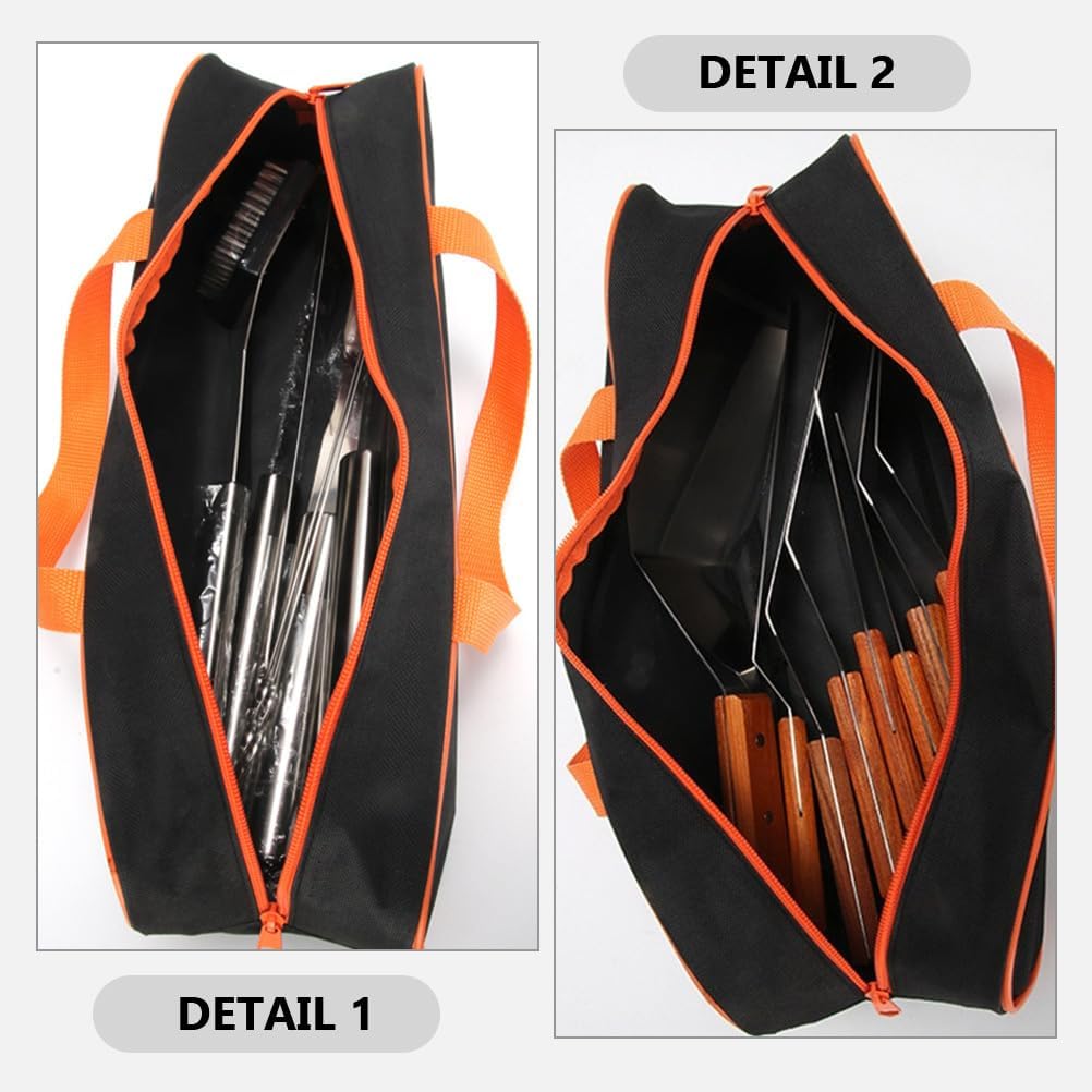 BBQ Tool Bag: Portable Grill Accessories Storage Tote for Grill Utensils Set, Large Capacity Oxford Tool Organizer for Outdoor Picnic, Camping & BBQ Party, 14.76 x 5.11 x 4.72 Inches