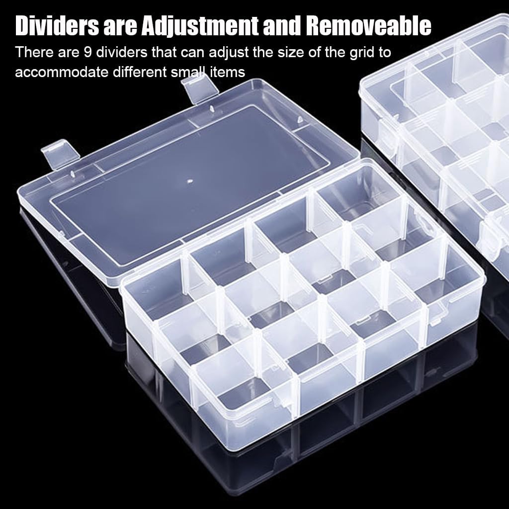 2 Pcs 8 Grids Clear Organizer Box Plastic Storage Container with Adjustable Dividers for Electronics Jewelry Beads Art DIY Crafts Fishing Small Parts