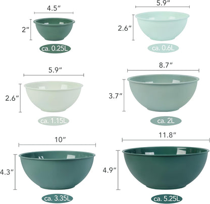 BoxedHome BPA Free Plastic Round Mixing Bowl with Lids, 12 Pack Nesting Bowls with Lids Set, Microwave and Dishwasher Safe Prep & Serving Bowls Great for Mixing, Baking, Serving (pinkish green, 12pcs)