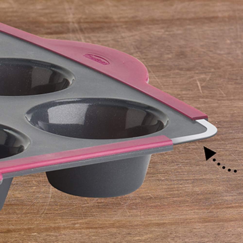 Trudeau Silicone Muffin Pan, 12 Cavities, Fuchsia (Model: 05115197KR)