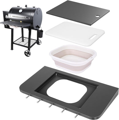 Upgraded Grill Table for Weber Kettle 22"/18"/26", Master Touch 22", Smokey Mountain, Recteq Pellet Grill RT-B380, Prep Station with Cutting Board, Basin, 4 Hooks, Shelf for Weber Kettle Accessories