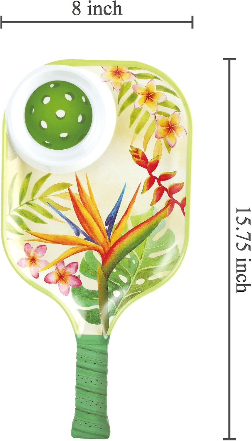 UPware Flamingo Melamine Chip and Dip Snack Tray, Tropical Floral Pickleball Paddle Shape Platter for Chips, Salsa, Fruits, and Appetizers, 15.75 x 8 Inch