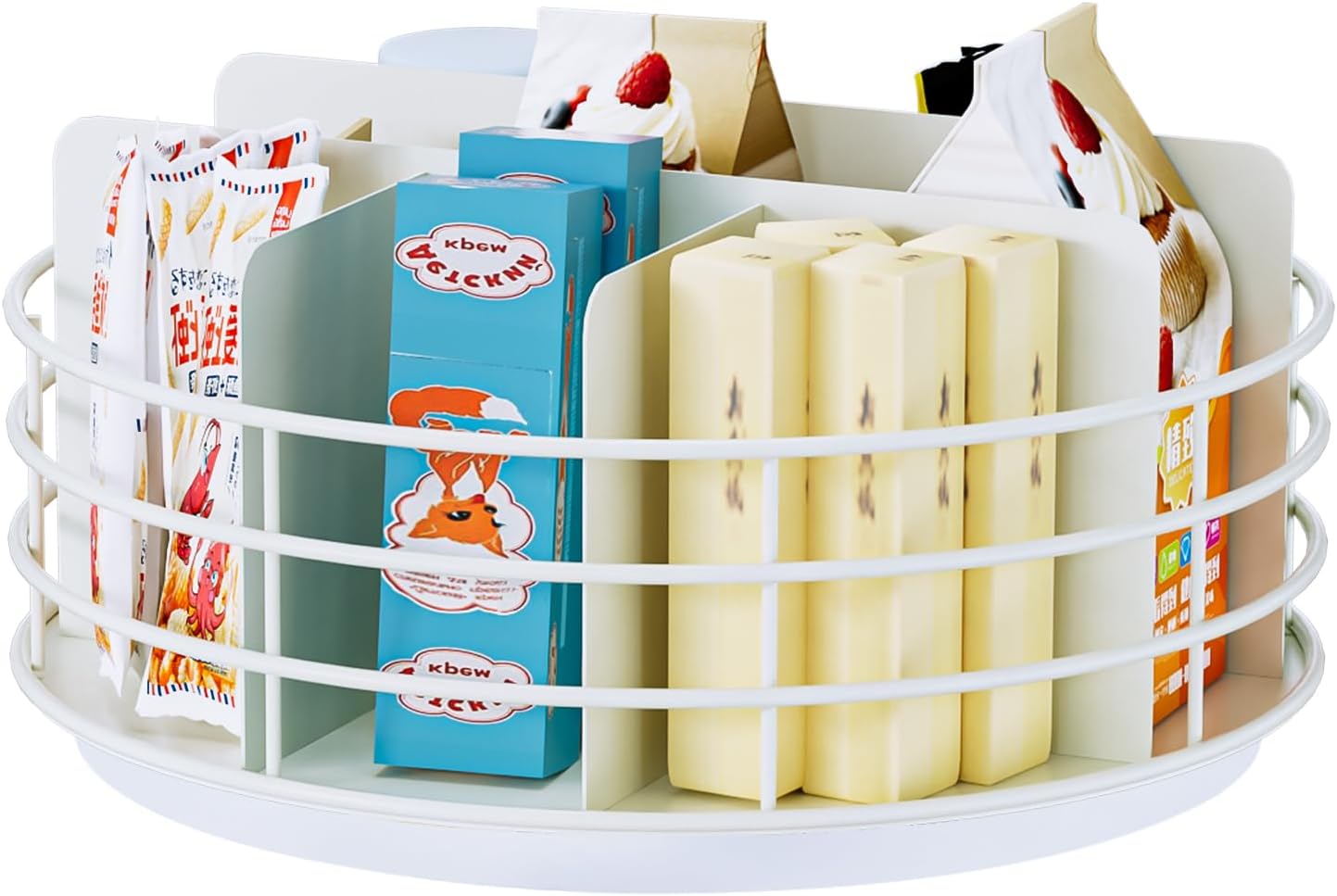 Snack Organizer - Versatile Snack Storage 2 Tier Lazy Susan with Convenient Grab-and-Go Design, Metal Snack Holder for Home, Office, Breakroom, 11.85" L x 11.85" W x 13.3" H (Matte Black)