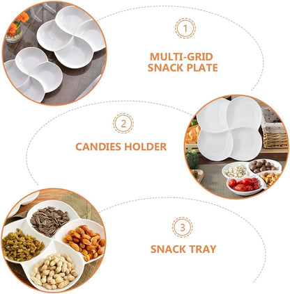 Cabilock 10.45 Inch Melamine 4-Compartment Fruit Plate Snack Tray Rotating Serving Dish White for Parties Kitchen Entertaining