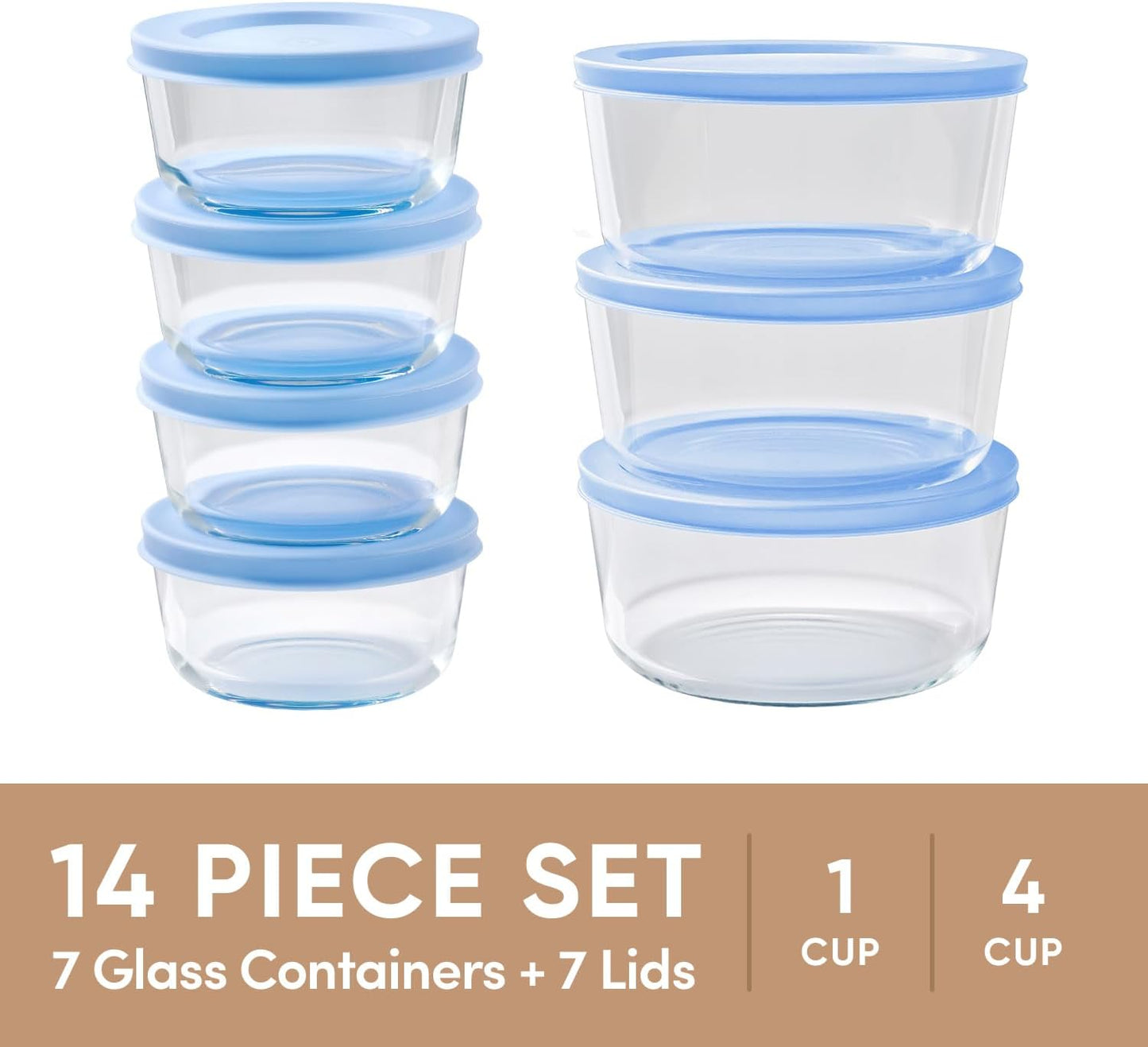 6-Piece Glass Food Storage Containers Set (3 Containers + 3 BPA-Free Lids) | 2-Cup, Leakproof | Microwave, Freezer, Oven & Dishwasher Safe | Ideal for Meal Prep & Pantry Organization, Pistachio