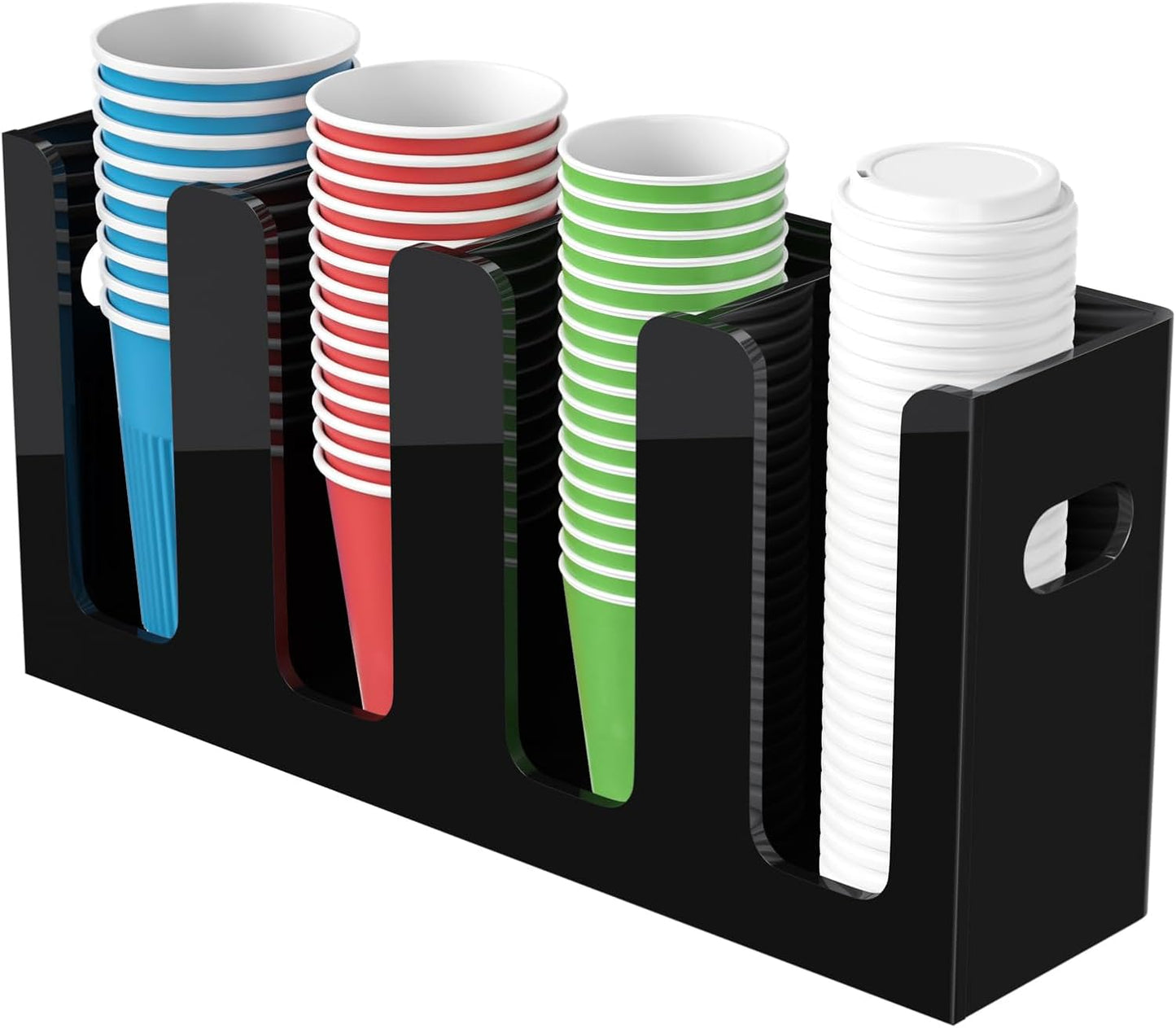 WINFFOR Disposable Cup Organizer Dispenser - 2 Compartments Clear Acrylic Cup and Lid Holder with Handles Plastic Cup Dispenser Countertop Paper Cup Holder for Coffee Bar House Party Essentials