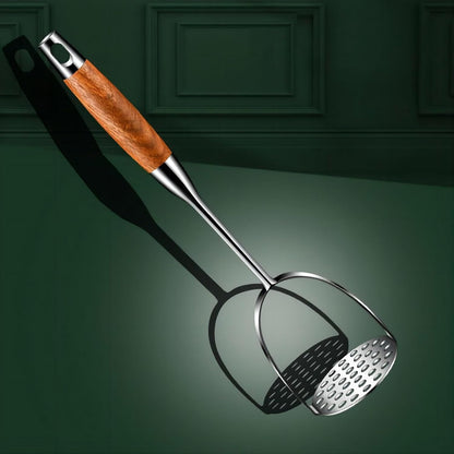 13.5" Stainless Steel Potato Masher with Wooden Handle - Heavy Duty Metal Masher for Mashed Potatoes, Avocado, Beans & Sweet Potato - Commercial & Home Kitchen Utensil (Dishwasher Safe)